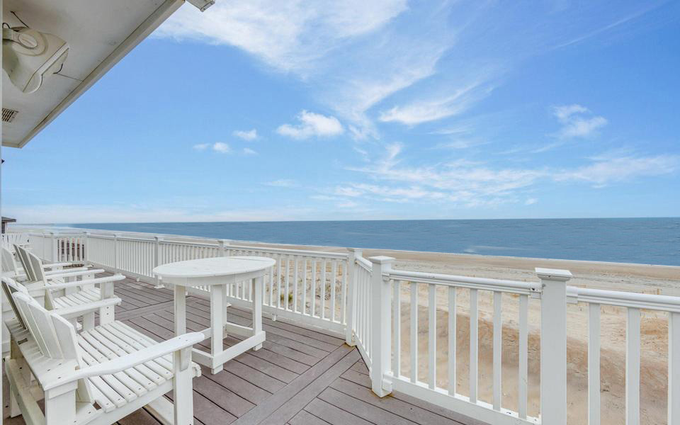 Vacation home deck view overlooking the beach and the Atlantic ocean