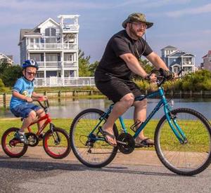 Family biking together